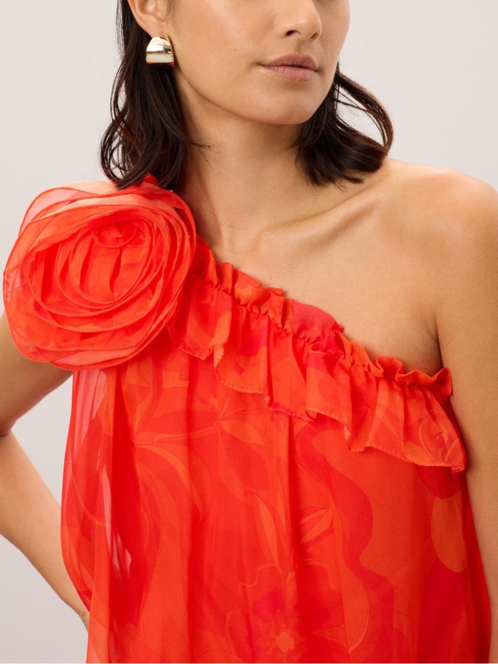 One Shoulder Rose Ruffle Maxi Dress - Picture 9 of 17